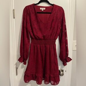 She + Sky Red Ruffled Tiered Cocktail Dress